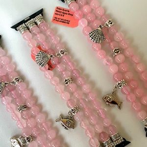 Rose Quartz Crystal Watch Strap Bracelet black